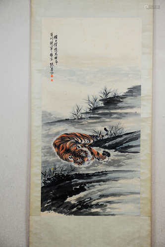 ZHANG SHANMA: INK AND COLOR ON PAPER PAINTING 'TIGER'