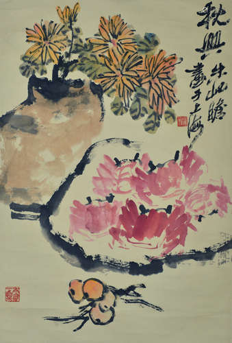 ZHU QIZHAN: INK AND COLOR ON PAPER PAINTING 'AUTUMN'