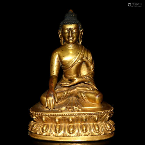 GILT BRONZE CAST 'SHAKYAMUNI' SEATED FIGURE