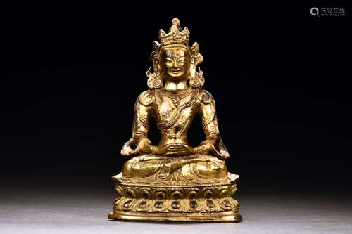 GILT BRONZE SEATED AVALOKITESHVARA FIGURE