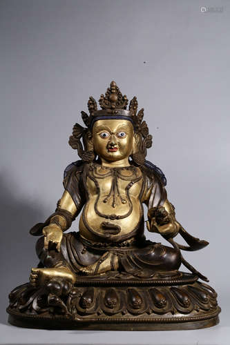 GILT BRONZE CAST 'YELLOW JAMBHALA' SEATED FIGURE