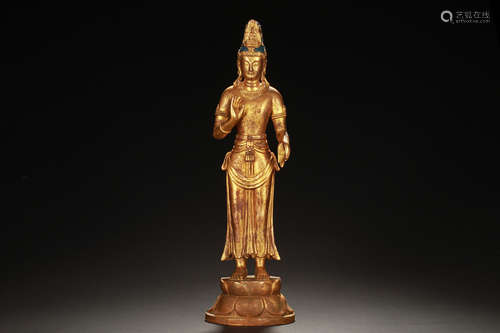 GILT BRONZE STANDING AVALOKITESHVARA FIGURE