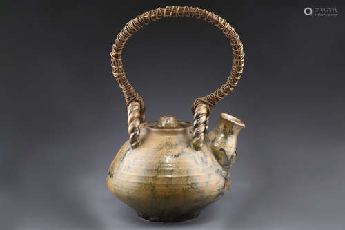 LARGE JAPANESE STYLE TEAPOT WITH RATTAN HANDLE