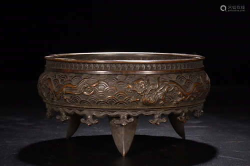 BRONZE CAST 'DRAGON' TRIPOD COMPRESSED CENSER