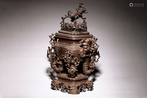 BRONZE CENSER SET IN BAMBOO FORM