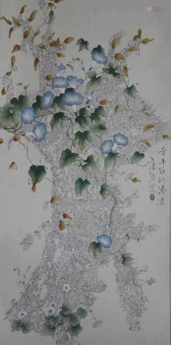 XU JIANDE: INK AND COLOR ON PAPER PAINTING 'FLOWERS'