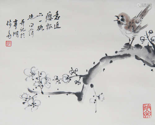 CHEN BAIHE: INK AND COLOR ON PAPER PAINTING 'MAGPIE BIRD'