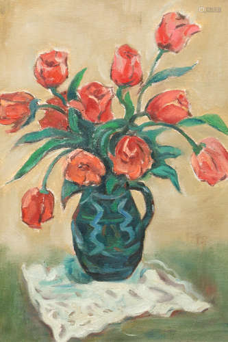 PAN YULIANG: OIL ON CANVAS PAINTING 'FLOWERS IN VASE'