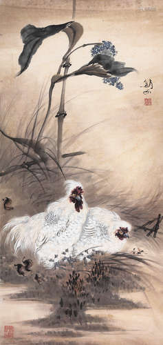 GAO JIANFU: INK AND COLOR ON PAPER PAINTING 'FLOWERS AND BIRDS'