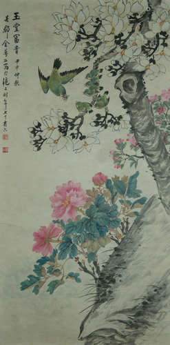 JIN MENGSHI: INK AND COLOR ON PAPER PAINTING 'FLOWERS AND BIRDS'