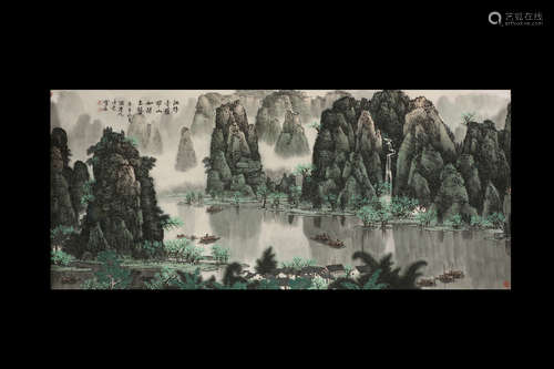 BAI XUESHI: INK AND COLOR ON PAPER PAINTING 'LANDSCAPE SCENERY'