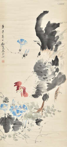 WU YEZHOU: INK AND COLOR ON PAPER PAINTING 'ROOSTER'