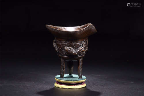 ALOE WOOD CARVED 'CHILONG' RITUAL WINE CUP