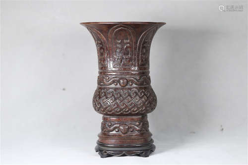 ALOEWOOD CARVED 'DRAGON AND PHOENIX' VASE, GU