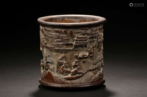 BAMBOO RELIEF CARVED BRUSH POT