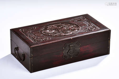 HONGMU WOOD CARVED 'DRAGONS' BOX