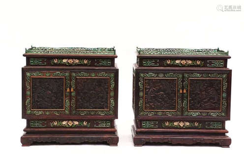 PAIR OF ZITAN WOOD CARVED 'DRAGONS' CABINETS