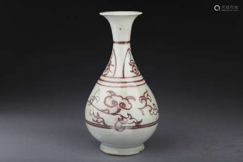 UNDERGLAZED RED BOTTLE VASE, MEIPING