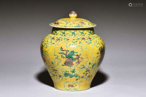 SANCAI GLAZED '18 ARHATS' JAR WITH COVER