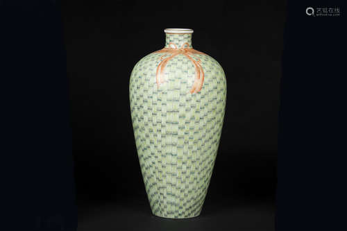 GREEN GLAZED 'BAMBOO' VASE