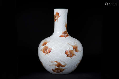 UNDERGLAZED RED 'GOLDFISH' VASE, TIANQIUPING