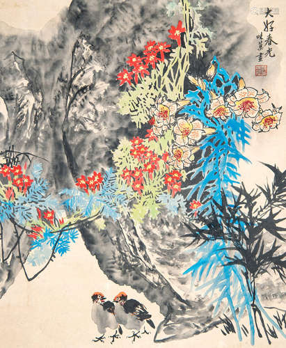 GUO WEIQU: INK AND COLOR ON PAPER PAINTING  'FLOWERS'