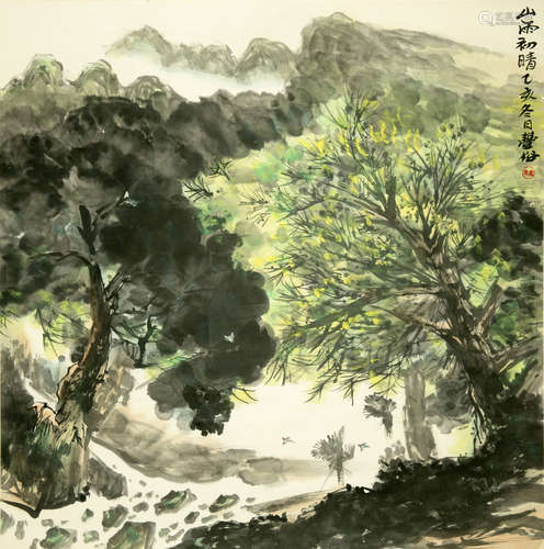 LIN FENGSU: INK AND COLOR ON PAPER PAINTING 'MOUNTAIN SCENERY'