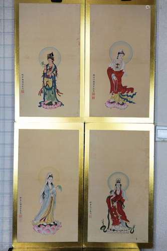 MEI LANFANG: SET OF FOUR INK AND COLOR ON PAPER PAINTINGS 'GUANYIN'