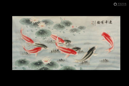 LU YUNIAN: INK AND COLOR ON PAPER PAINTING 'FISH'