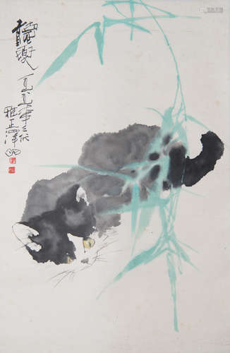 YANG ZEMING: INK AND COLOR ON PAPER PAINTING 'CAT'