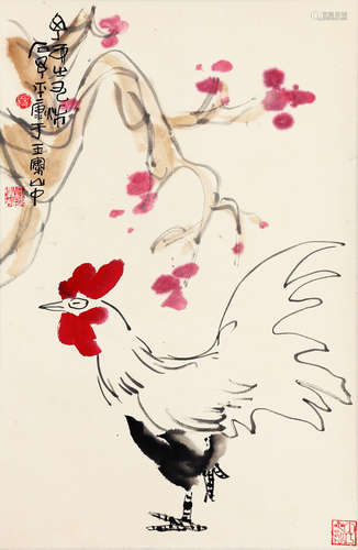 YANG PINGKANG: INK AND COLOR ON PAPER PAINTING 'ROOSTER'