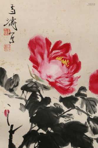 WANG XUETAO: INK AND COLOR ON PAPER PAINTING 'PEONY FLOWERS'