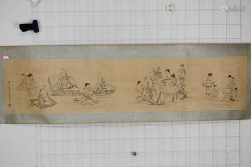 GAI QI: INK ON PAPER HAND SCROLL 'SCHOLARS AND MONKS'