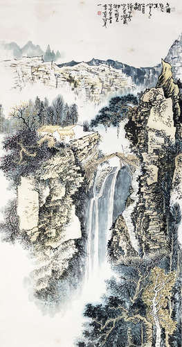 HUANG QIUYUAN: INK AND COLOR ON PAPER PAINTING 'LANDSCAPE SCENERY'