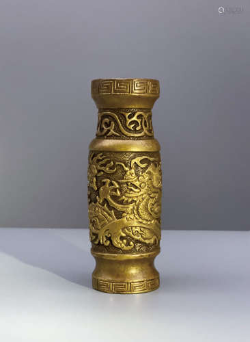 清早期 铜鎏金龙纹香瓶