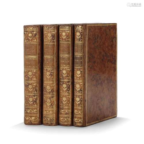 GUYS. LITERARY TRAVEL OF GREEK Letters about the Greeks, ancient and modern, with a parallel of their customs. Paris, Widow Duchesne, 1783. 4 volumes, calf porphyry, smooth decorated spine, title and tomaison coins, triple gilt fillet framed on the plates, marbled edges