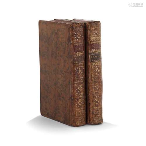 FÉNELON. DIALOGUES OF THE ANCIENT AND MODERN DEAD, WITH SOME FABLES, COMPOSE FOR THE EDUCATION OF A PRINCE. Paris, Guillaume Desprez, Guillaume Cavelier, 1752 - 2 vol. in-12, marbled calf, cold fillet, smooth decorated spine, pieces with red titles and brown tomaison, red edges (Rel. of the period). New edition containing 67 Dialogues and 26 Fables. Pleasant copy, in spite of small defects: small marginal stain in volume II