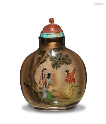 Chinese Inside-Painted Snuff Bottle by Ding Hong丁洪 內畫仕女鼻煙壺