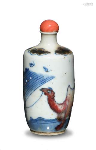 Underglazed Blue and Red Snuff Bottle, 19th Century十九世紀 青花釉裏紅鼻煙壺