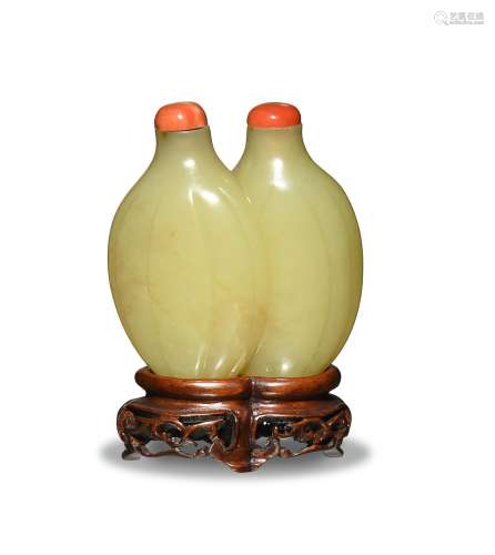 Chinese Yellow Jade Twin Snuff Bottle, 18th Century十八世紀 黃玉雙聯鼻鼻煙壺