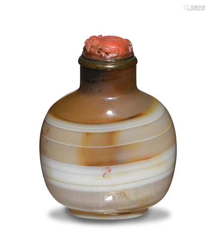 Chinese Banded Agate Snuff Bottle, 18th Century十八世紀 纏絲瑪瑙鼻煙壺