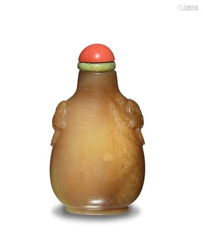 Chinese Yellow Jade Snuff Bottle, 18th Century十八世紀 黃玉雙鋪獸耳鼻煙壺