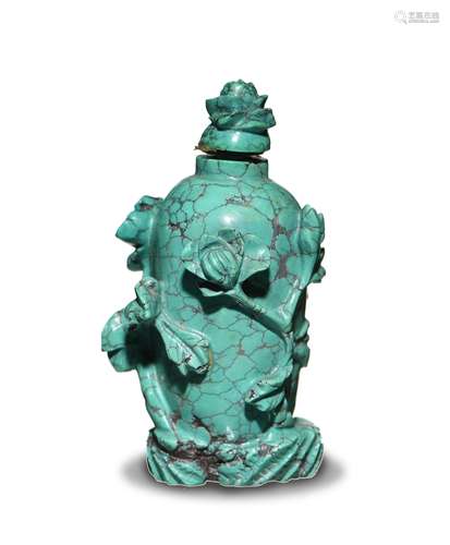 Carved Turquoise Chinese Snuff Bottle綠松石雕花鼻煙壺