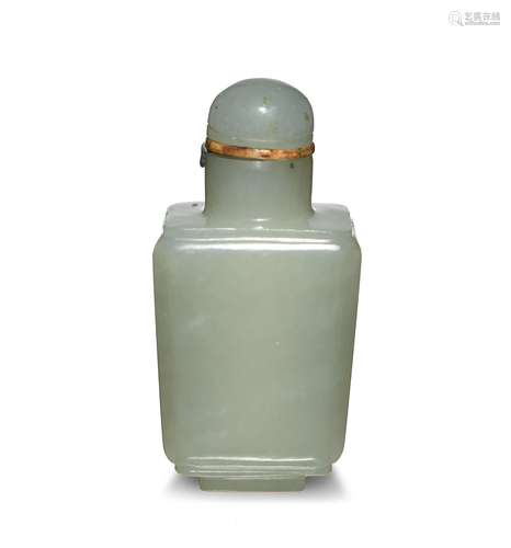 Chinese White Jade Snuff Bottle, 18-19th Century十八/十九世紀 白玉四方鼻煙壺