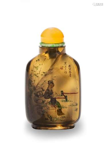 Agate Inside-Painted Snuff Bottle, Wang Xisan王習三 瑪瑙內畫仕女鼻煙壺