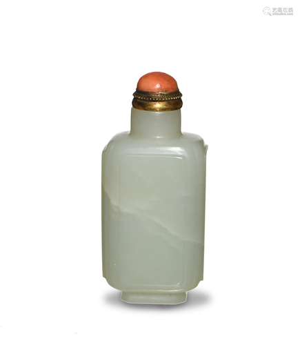 Chinese White Jade Snuff Bottle, 18th Century十八世紀 白玉方形鼻煙壺