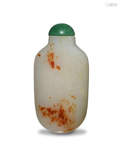 Chinese Hetian White Jade Snuff Bottle, 18-19th Century十八/十九世紀 白玉紅皮隨形鼻煙壺