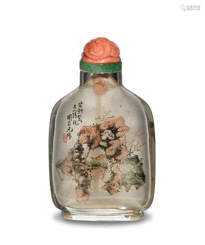 Chinese Inside-Painted Snuff Bottle by Zhou Leyuan十九世紀晚 周樂元內畫花鳥鼻煙壺