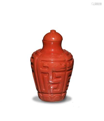 Chinese Imitation Coral Peking Glass Snuff Bottle十九世紀 料器仿珊瑚鼻煙壺