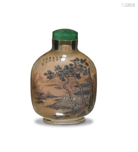 Interior Painted Snuff Bottle, Marked Wang Qian王千款內畫山水鼻煙壺